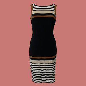 White House Black Market Black White Tan Contemporary Striped Dress Womens US 8